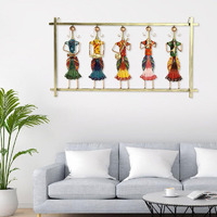 Handicrafts Paradise Wrought Iron Rajasthani Musical Lady Doll Set Wall Art For Home Decor 25 X 14 Inch (Multicolor)