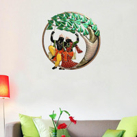 Handicrafts Paradise Wrought Iron Decorative Radha Krishna On Swing Round Wall Decor Showpiece (Multicolour, 21.5 X 23 Inch)