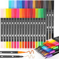 Soucolor Artist Brush Markers Pens For Adult Coloring Books,32 Colors Dual Tip(Brush&Fineliner)Art Marker Pen For Note Taking Planner Hand Lettering Calligraphy Drawing Writing Sketching Journaling
