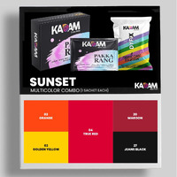 Kadam Pakka Rang Fabric Dye Multicolour | 25G Pack | Includes Dyfix Color Fixer | Permanent Fabric Dyes For Old Faded Jeans And Clothes (Combo 06: Sunset)