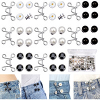 48 Pieces Adjustable Waist Buckle Extender Set, 8 Set 4 Style Jean Button Pins No Sewing Required Pants Clips For Waist, Pant Waist Tightener For Jeans Dress Perfect Fit Instant Button (Elegant Style)