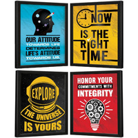 Chaka Chaundh - Motivational Quotes Frames ,Posters With Frame (13.6 X 10.6 Inches) - Set Of 4 (Attitude - Time - Explore) Multicolor