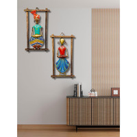 Rsn Metal Wall Decor For Living Room Decoration - Vintage Handmade Rajasthani Musician Showpiece For Wall Decoration - Set Of 2 Frames - Size-12 X 6 Inches Each