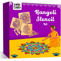 Solobolo Happy Diwali Rangoli Stencil With 6 Rangoli Colours| Flower Rangoli Stencil | Happy Diwali Decoration Rangoli Stencil |Corner Rangoli Stencil | Set Of 3 | Rn302
