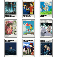 Paper9Store Pack Of 9 - Studio Ghibli Posters Self-Adhesive Anime Wall Poster For Room, Anime Art Print Size A4 300 Gsm Thick Matt Poster, Sprited Away, Ponyo, The Wind Rises, My Neighbor Totoro Etc