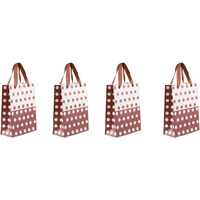 Swhf Luxe Polka Dot Gift Bags  Set Of 4 | Premium Kraft Paper With Rope Handles | Elegant Brown Printed Gift Bags For Gifting, Birthdays, Weddings, Parties & Corporate Use | Eco-Friendly & Reusable