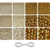 Indikonb Gold And Off-White Moti Pearl Beads Jewelry Making Materials Set - Beads For Jewellery Making, Earring Making, Diy Art And Craft (Off White + Gold)