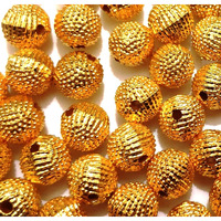 Get-Set-Go! 10Mm (200 Pcs) Golden Ball With Dot/Ridges Pattern Plastic Beads For Jewellery Making, Arts And Crafts Work, Necklace, Bracelet Earring Diy Kit (Round-10Mmridged)