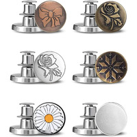 Kawn 6Pcs Jeans Button Pins Multipurpose No Sew Replacement Jeans Buttons For Women Adjustable Instant Pants Waist Extender For Jeans Trousers Bags Skirt Hat Reusable Metal Button Tightener (A)