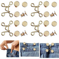 Abhsant 4Pcs Adjustable Waist Buckle For Loose Jeans Pants, Pearl Detachable Instant Jeans Button Pins Waist Tightener Set, Make The Waist Fit For Skirt Pants Robe (Golden Button (4Pc)