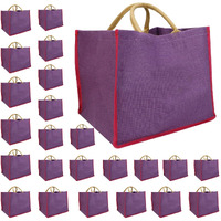 Double R Bags Reusable Grocery Shopping Jute Gift Bag With Cotton Handle For Wedding, Return Gifts & Birthday Party - (Purple) Pack Of 24