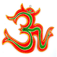 Fine Craft India Om Symbol Hand Made Wooden Wall Hanging | Wall Decor For Positive Energy For Home And Office (L:- 8 X W:- 0.5 X H:- 8 Inch, Color May Vary)