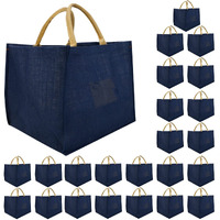 Double R Bags Reusable Grocery Shopping Jute Gift Bag With Cotton Handle For Wedding, Return Gifts & Birthday Party - (Blue) Pack Of 24