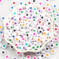 Indikonb Round Acrylic Spacer Beads With Heart Design - 300 Colorful Hearts For Bracelet Kit, Necklace Making, Jewelry Craft, And Charms Set (White Multicolor)
