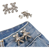 Snozio Detachable Jeans Button Cute Bear Button Pins For Jeans, No Sew Instant Adjustable Waist Buckle Loose Jeans Waist Adjuster Tightener For Skirt Pants (Pack Of 1, Silver)