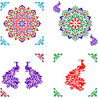 Solobolo Rangoli Stencils For Door Entrance With 6 Rangoli Colours| Mandala Rangoli Stencil | Stencil Of Peacock For Rangoli | Corner Rangoli Stencil | Set Of 3 |Rn301