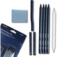 Artright 9-Piece Artists' Sketching & Drawing Tool Kit With 4 Premium Graphite Pencils, 2 Compressed Charcoal Sticks, Blending Stump, Kneaded Eraser And Charcoal Block - Artists 9Pcs Sketching Set