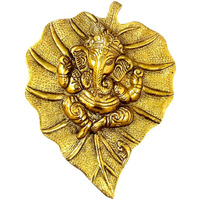 Purpledip White Metal Wall Hanging Ganesha: Gold Finish Ganapathy Idol (10187A)