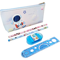 Parteet Astronaut Pencil Pouch Zipper Stationery Combo Pack Of 5 Items 1 Astronaut Pencil Pouch, 2 Unicorn Printed Hb Pencil, 1 3In1 Eraser Sharpner Brush And 1 Scale For Kids Return Gifts