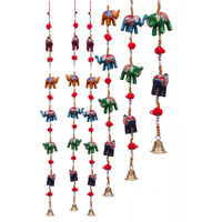 Dreamkraft Paper Mache Set Of 10 Door Wall Hanging Elephant Hathi Bells Idols For Home Decor And Prosperity (96 Cm)