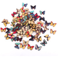 Schubert Set Of 100 Pc Butterfly Shape Wooden Buttons With 2 Holes, Butterfly Buttons For Craft, Knitting, Decoration, Sewing & Diy Crafts