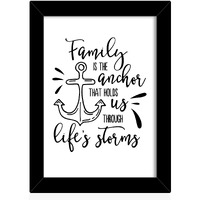Tied Ribbons Family Is The Anchor That Hold Us Through Life Storms Printed Inspirational Framed Poster For Wall (25.9 Cm X 34.5 Cm)