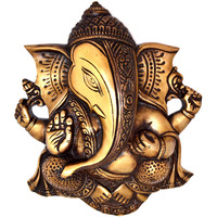 Two Moustaches Brass Ganesha Wall Hanging Brown Showpiece
