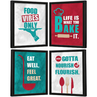 Chaka Chaundh - Kitchen Quotes Wall Frames - Dining Quotes Frame - Kitchen Quotes Framed Posters - Dining Table Quotes Frames For Room & Hall - (13.6 X 10.6 Inches) (Set Of 4 - Multicolor)