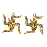 Nirmal Handicraft Oxide Metal Wall Hanging Sathiya With Ganesha Metal Wall Hanging Of 2 Lord Ganesha On Swastik Showpiece