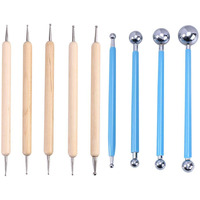 Amigozz 9 Piece Ball And Wooden Dotting Tool Set Embossing Stylus For Clay Pottery Ceramic Nail Art And Polymer Clay