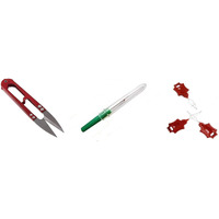 On Blow Combo Pack Of Metal Sewing Tool Snips Thrum Thread Cutter Scissors (1) + Stitch Unpicker And Opener Seam Ripper (1) + Needle Threader Plastic Wire Loop Diy (3) | Random Colors
