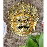 Crafticia Metal Mahakal Face Mask Negative Energy Remover Nazar Battu Evil Eye Protector Wall Hanging (6 Inch, Golden), Medium (Crme4345-2)