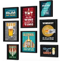 Chaka Chaundh - Set Of 8 Alchohol Quotes Framed Posters - Bar, Beer, Vodka, Whiskey & Wine Quotes Poster With Frame For Wall - (4 - A3) & (4 - A4)