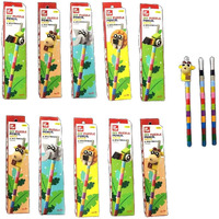 Cots And Cuddles 10Pc Diy Puzzle Pencil Set For Kids | Fun Interlocking Animal Block With Pencil | Creative & Unique Stationery Gift For School & Return Gifts (Pack Of 3 Pencils 1 Random Animal Block)