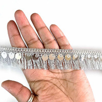 Adikala Silk Or Zari Thread Fringe Sequin Lace & Border, 9 Meters, For Saree, Dupatta, Lehenga, Suit, Blouse, Diy & Home Furnishing, Crafting Diy 9 Mtrs Aprox (Silver)