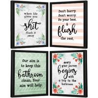 Chaka Chaundh Engineered Wood Bathroom Poster With Frame, Quotes Framed Posters (14X11In, Set Of 4) (Multicolor, Floral)