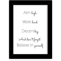 Tied Ribbons Engineered Wood Frame Aim High Work Hard Dream Big And Don'T Forget To Believe In Yourself Printed Motivational Quotes Framed Poster For Wall (Multicolour, 25.9 X 34.5 Cm)