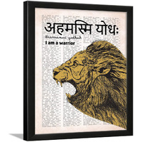 Chaka Chaundh -Unique Sanskrit Quotes Art - Lion Motivational Sanskrit Quotes Framed Poster - Inspirational Quotes For Student Study Room  14 X 11 Inches - I Am A Warrior