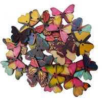 Amigozz Multicolored Butterfly Shaped Wooden Buttons For Diy Crafting, Knitting, Crochet, Scrapbooking, Sewing, Card Making And School Projects Decoration(50Pc)