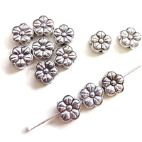 Aashya Mayro Combo Of 12 Flower Shape Flora Design Silver Plated, Hole Inside, Metal Beads Charms For Jewellery Bracelet Making And Crafts Work.