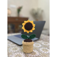Florabliss Handmade Crochet Sunflower Pot - Decorative Knitted Flower For Car, Table, Or Home Decoration