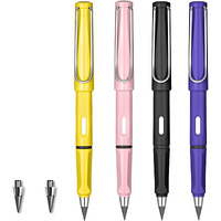 Shopvilla 4Pcs Everlasting Inkless Pencils With 2Pcs Extra Leads For Infinity Pencil, Portable Reusable And Erasable Metal Writing Pens Replaceable Graphite Nibs Triangle Golf Stationary Set