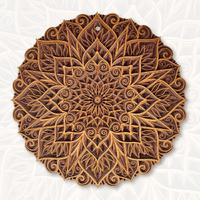 Gloridec Wooden 3D Laser Cut Decorative Mandala Wall Decor | Decorative Multi Layered Round Wall Art, Living Room Wall Hanging (Round Mandala) (18" X 18" Inch)