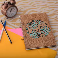 Cinshu International Wooden Scrapbook With Refillable Ring Lock & Plain Paper For Dairy,Photo Album,Writing Memories & Office Use,Drawing For Gift,A5 6X8.5 Inches (Leaf Designed Scrapbook)