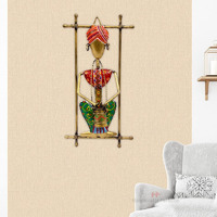 Handicrafts Paradise Iron Tribal Musician Wall Art, Multicolour, 7.25 X 2.5 Inches