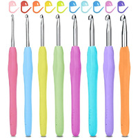 Elephantboat 8Pcs Aluminum Crochet Hooks Set-Small To Large 2.5Mm-6Mm, Plastic Round Blunt Yarn Knitting Needles Tool Kit With 10 Locking Stitch Markers