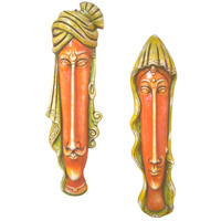 Daayra Unlimited Rajasthani Tribal Terracotta Wall Hanging (Set Of 2) Large( Orange And Green)