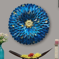 Rsn Rajasthani Ethnic Blue Metal Hand Crafted Round Flower Wall Decor High Gloss Showpiece For Home Decor/Bedroom/Living Room/Office Wall Hanging (Size 24X3X24 Inch)