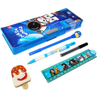 Parteet Space Pencil Box Combo (Pack Of 5 Items) 1 Space Printed Pencil Box, 1 Ice Cream Shape Eraser, 1 Cartoon Pen, 1 Lead Pencil With Extra Lead And 1 Folding Scale For Kids (Assorted Colour)