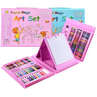 Parshya 208 Pcs Blue Professional Art Set, Folding Professional Colors Drawing Kit With Double Faceted Easel, Includes Coloured Pencils, Markers, Pastels, Ideal For Kids Gifts